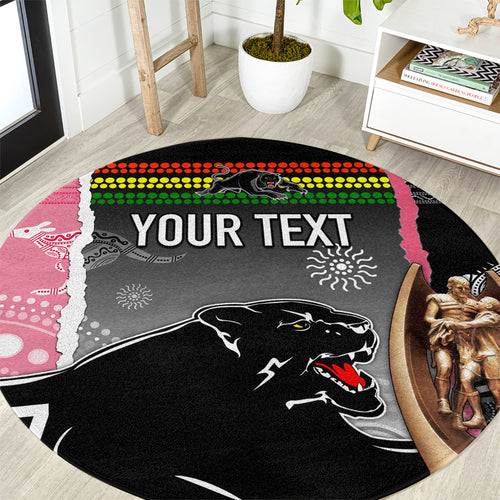personalised-panther-rugby-nrl-premiers-round-carpet-panther-pride-black-pink-aboriginal-mix-art
