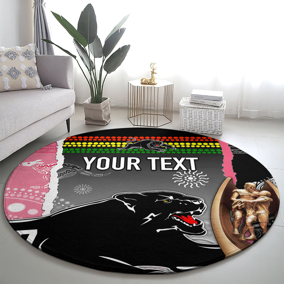 personalised-panther-rugby-nrl-premiers-round-carpet-panther-pride-black-pink-aboriginal-mix-art