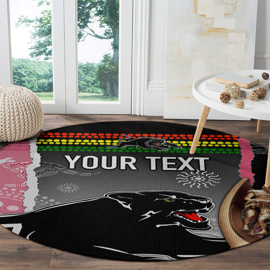 personalised-panther-rugby-nrl-premiers-round-carpet-panther-pride-black-pink-aboriginal-mix-art
