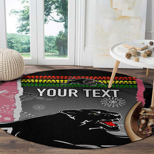 personalised-panther-rugby-nrl-premiers-round-carpet-panther-pride-black-pink-aboriginal-mix-art
