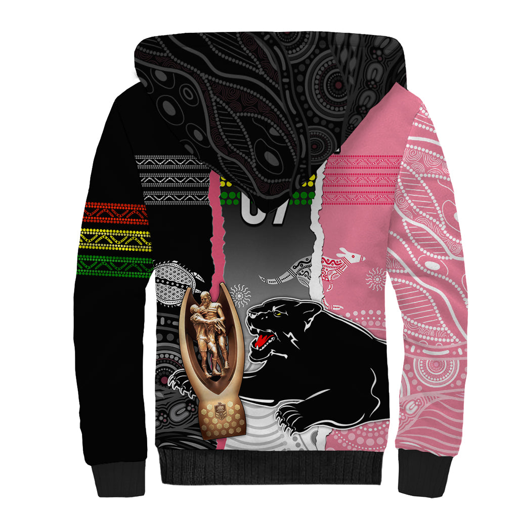 personalised-panther-rugby-nrl-premiers-sherpa-hoodie-panther-pride-black-pink-aboriginal-mix-art