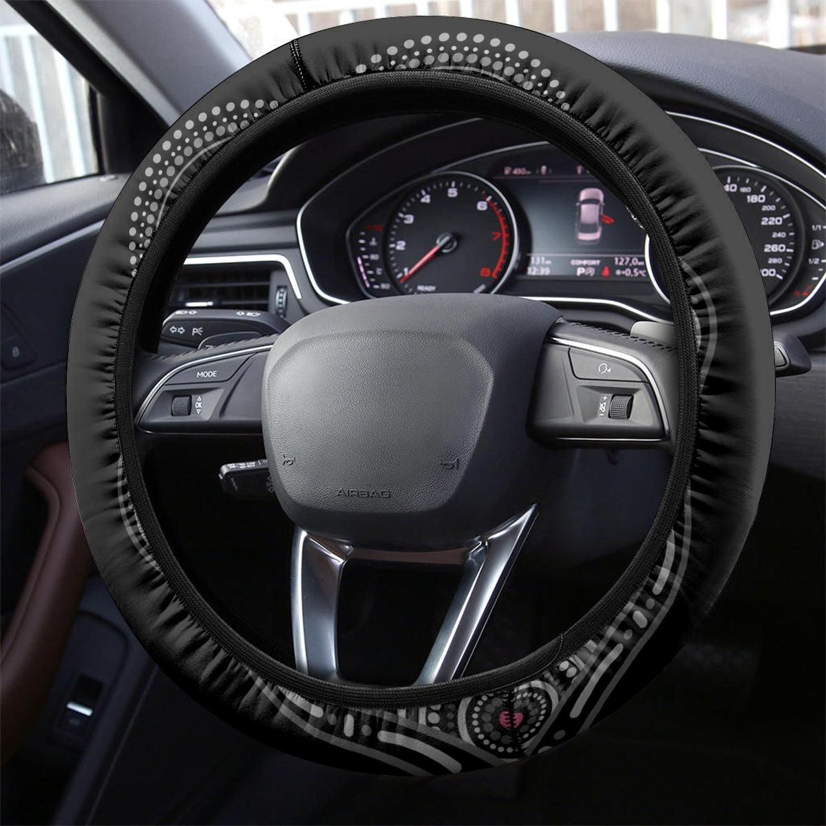 Panther Rugby NRL Premiers Steering Wheel Cover Panther Pride Black & Pink Aboriginal Mix Art