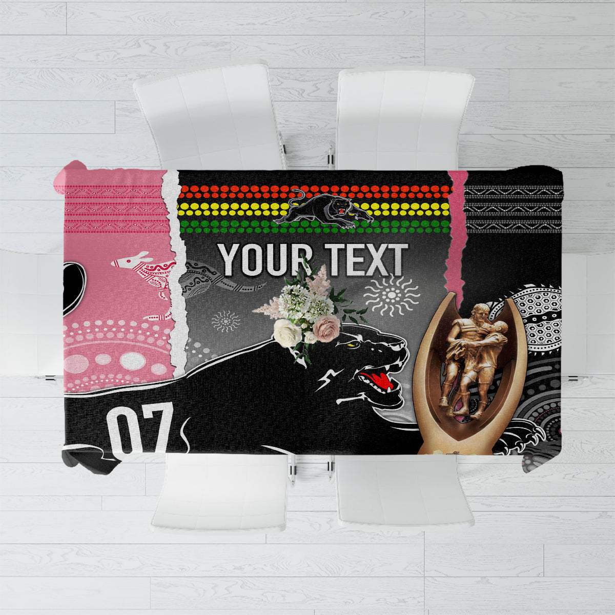 personalised-panther-rugby-nrl-premiers-tablecloth-panther-pride-black-pink-aboriginal-mix-art
