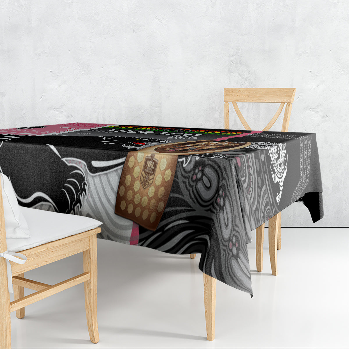 personalised-panther-rugby-nrl-premiers-tablecloth-panther-pride-black-pink-aboriginal-mix-art