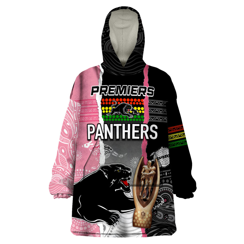 personalised-panther-rugby-nrl-premiers-wearable-blanket-hoodie-panther-pride-black-pink-aboriginal-mix-art