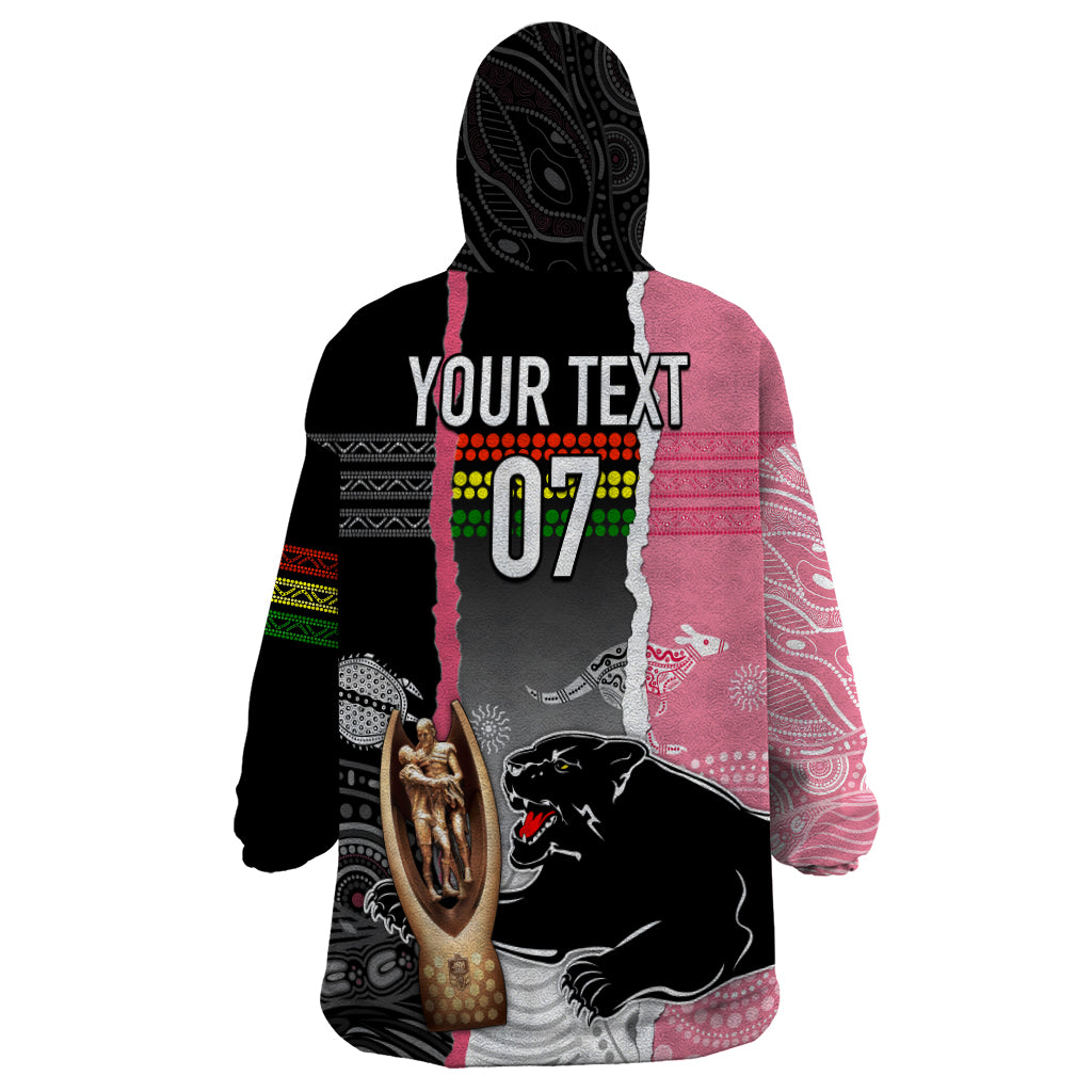 personalised-panther-rugby-nrl-premiers-wearable-blanket-hoodie-panther-pride-black-pink-aboriginal-mix-art