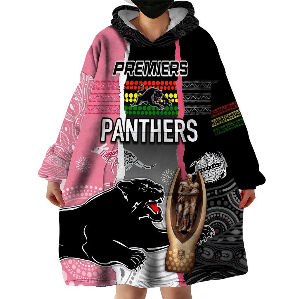 personalised-panther-rugby-nrl-premiers-wearable-blanket-hoodie-panther-pride-black-pink-aboriginal-mix-art