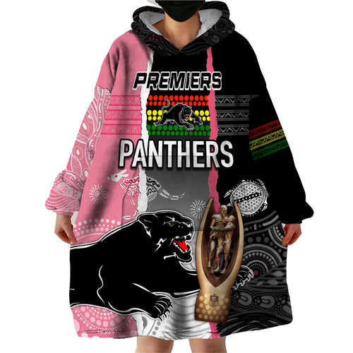 personalised-panther-rugby-nrl-premiers-wearable-blanket-hoodie-panther-pride-black-pink-aboriginal-mix-art