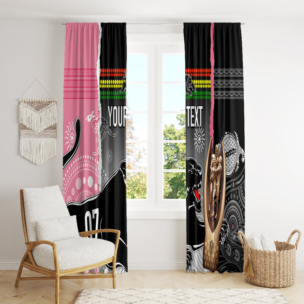 personalised-panther-rugby-nrl-premiers-window-curtain-panther-pride-black-pink-aboriginal-mix-art