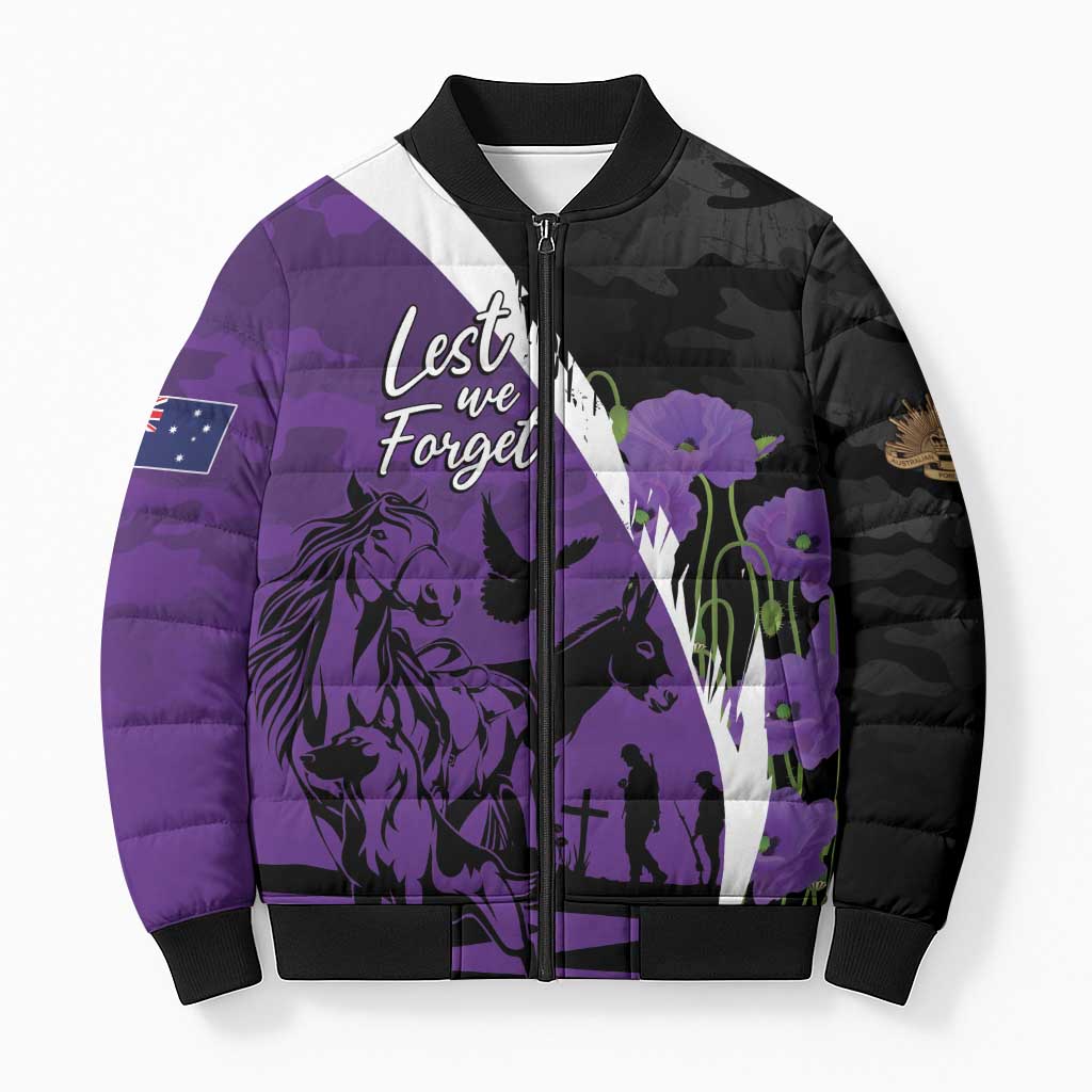 Australia ANZAC Day Bomber Puffer Jacket Animals of War - Lest We Forget
