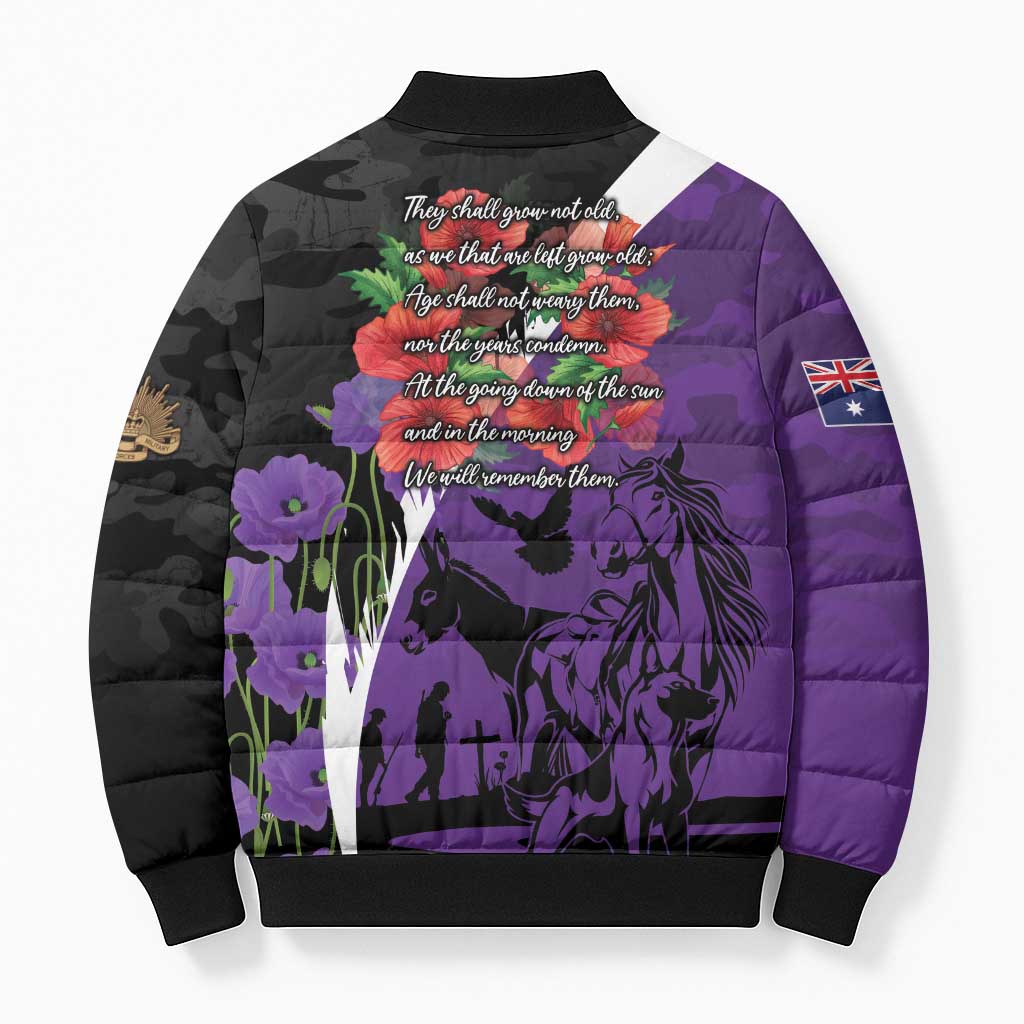 Australia ANZAC Day Bomber Puffer Jacket Animals of War - Lest We Forget