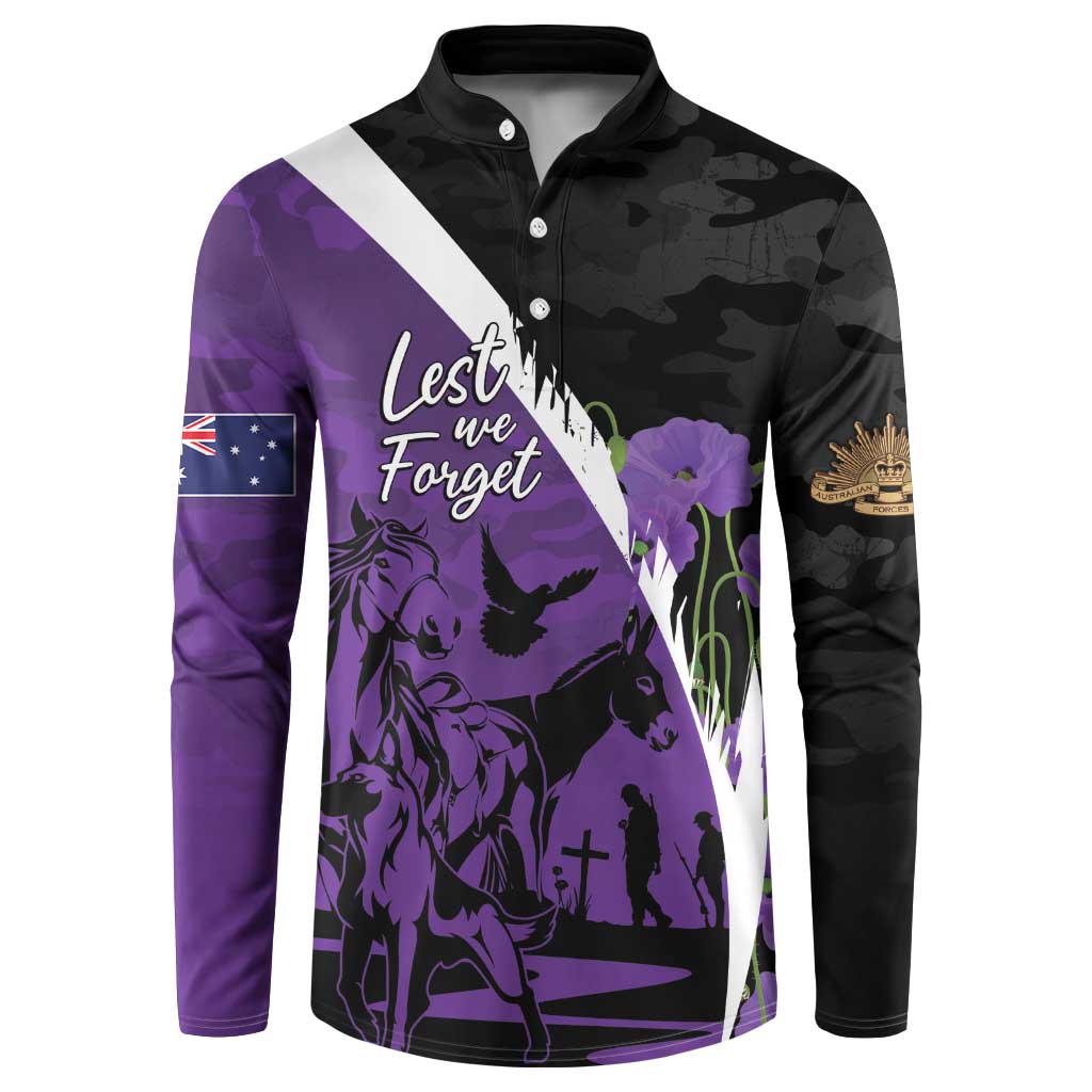 Australia ANZAC Day Button Sweatshirt Animals of War - Lest We Forget