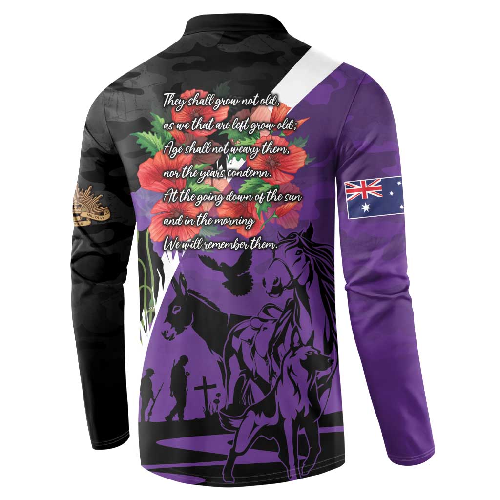 Australia ANZAC Day Button Sweatshirt Animals of War - Lest We Forget