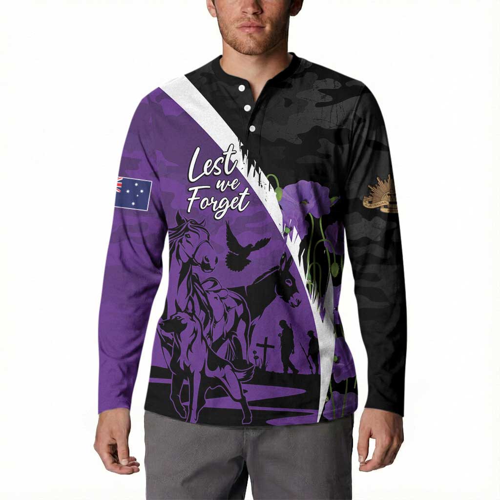 Australia ANZAC Day Button Sweatshirt Animals of War - Lest We Forget