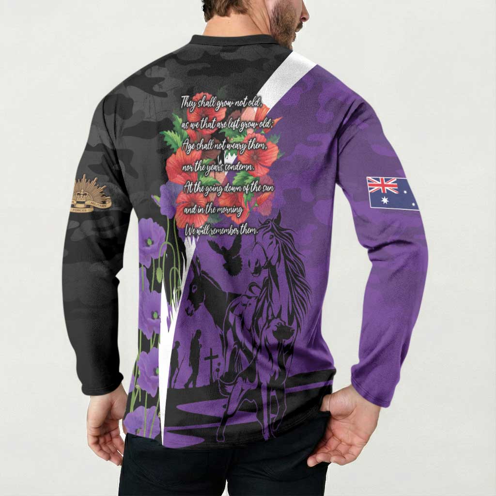 Australia ANZAC Day Button Sweatshirt Animals of War - Lest We Forget