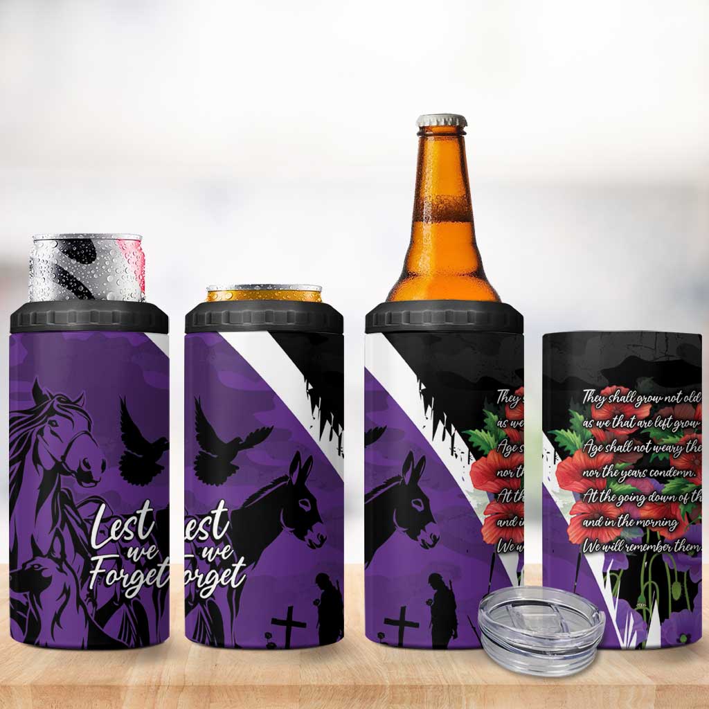 Australia ANZAC Day 4 in 1 Can Cooler Tumbler Animals of War - Lest We Forget