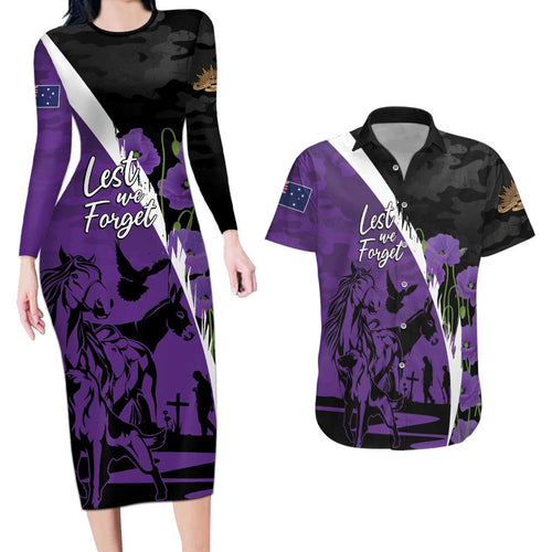 Australia ANZAC Day Couples Matching Long Sleeve Bodycon Dress and Hawaiian Shirt Animals of War - Lest We Forget