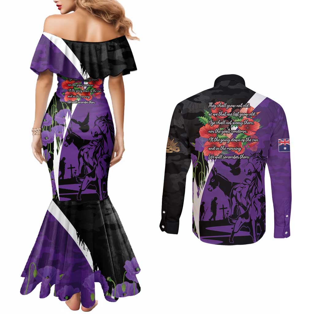 Australia ANZAC Day Couples Matching Mermaid Dress and Long Sleeve Button Shirt Animals of War - Lest We Forget