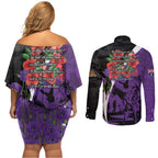 Australia ANZAC Day Couples Matching Off Shoulder Short Dress and Long Sleeve Button Shirt Animals of War - Lest We Forget