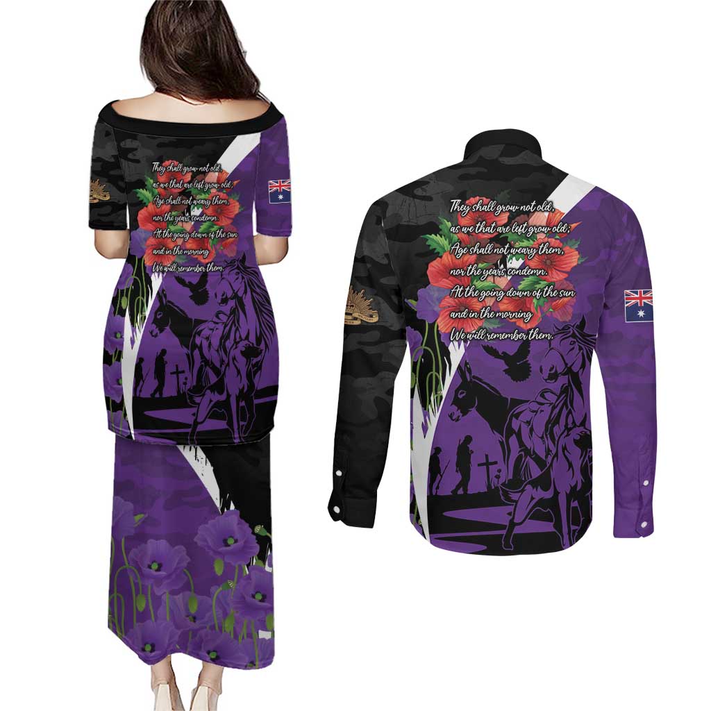 Australia ANZAC Day Couples Matching Puletasi and Long Sleeve Button Shirt Animals of War - Lest We Forget