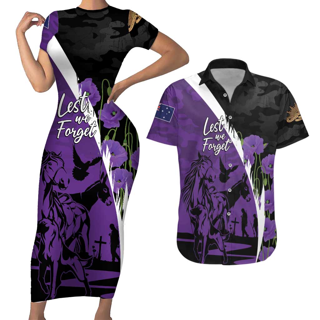 Australia ANZAC Day Couples Matching Short Sleeve Bodycon Dress and Hawaiian Shirt Animals of War - Lest We Forget