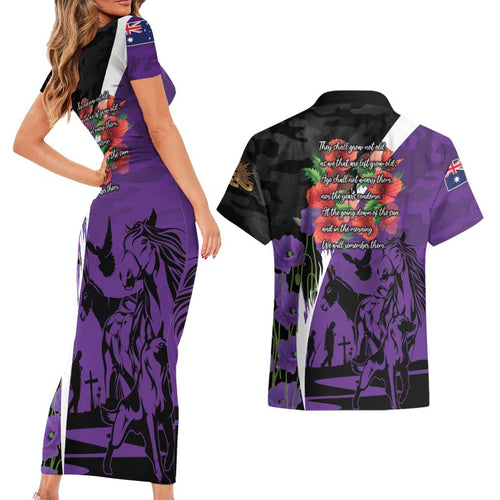 Australia ANZAC Day Couples Matching Short Sleeve Bodycon Dress and Hawaiian Shirt Animals of War - Lest We Forget
