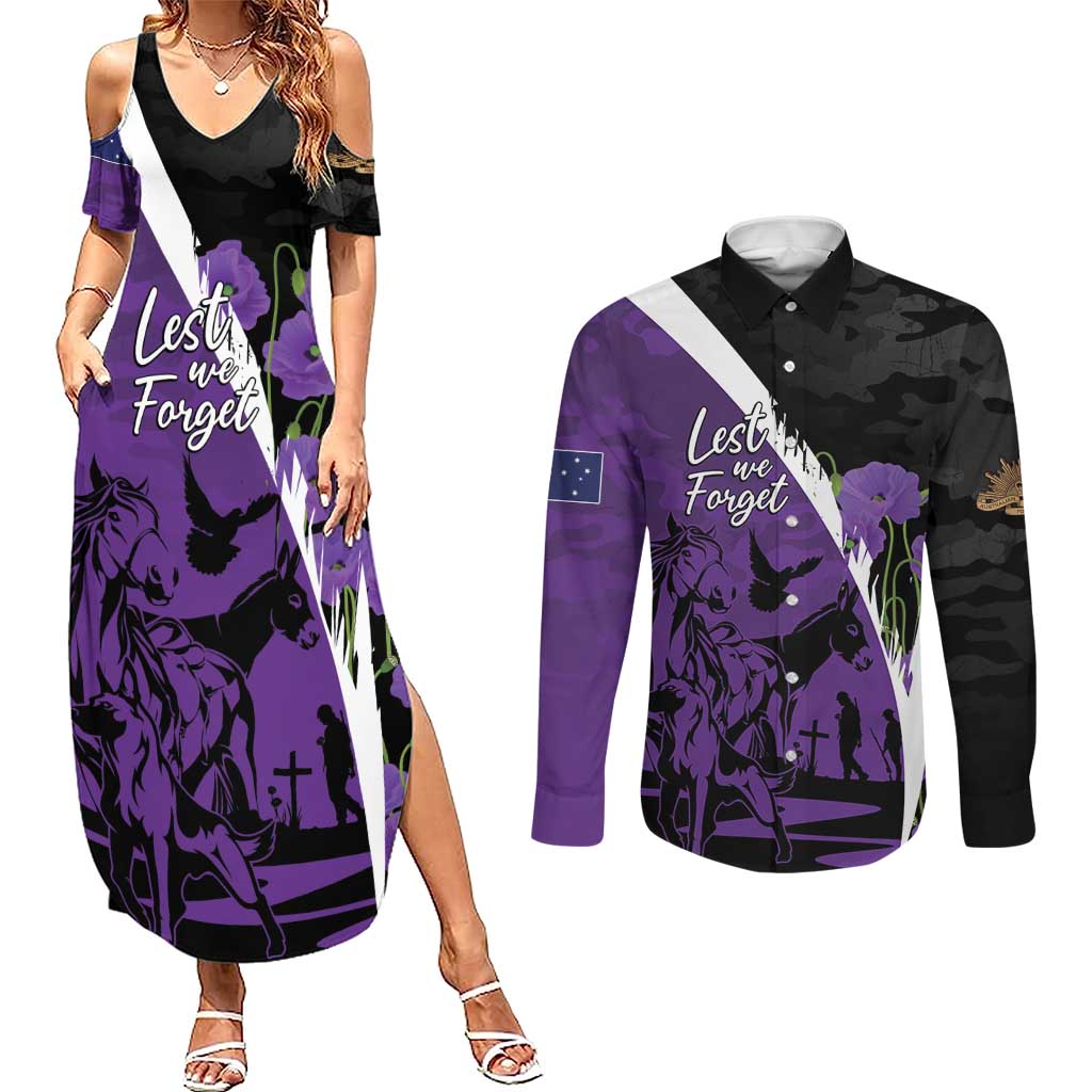 Australia ANZAC Day Couples Matching Summer Maxi Dress and Long Sleeve Button Shirt Animals of War - Lest We Forget