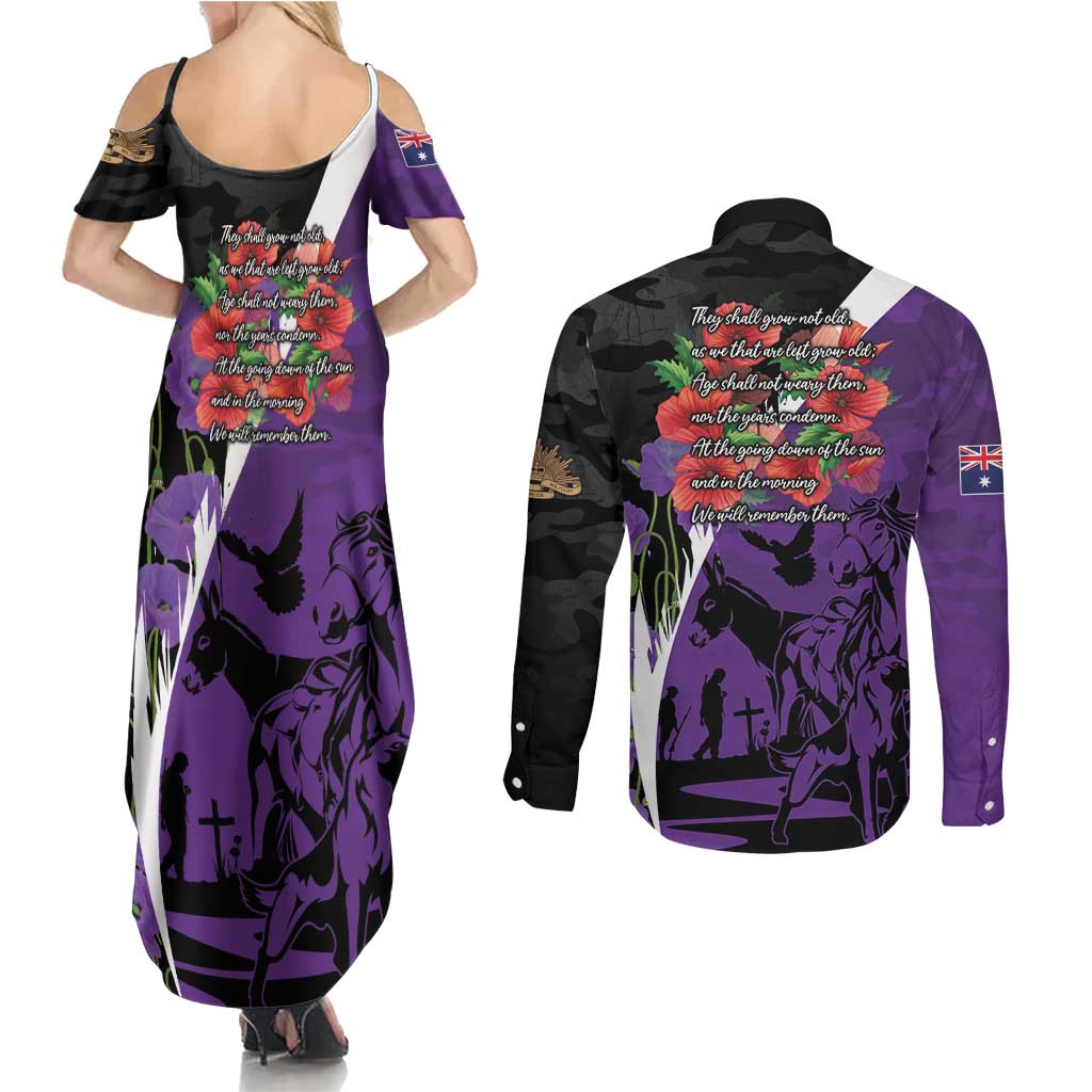Australia ANZAC Day Couples Matching Summer Maxi Dress and Long Sleeve Button Shirt Animals of War - Lest We Forget