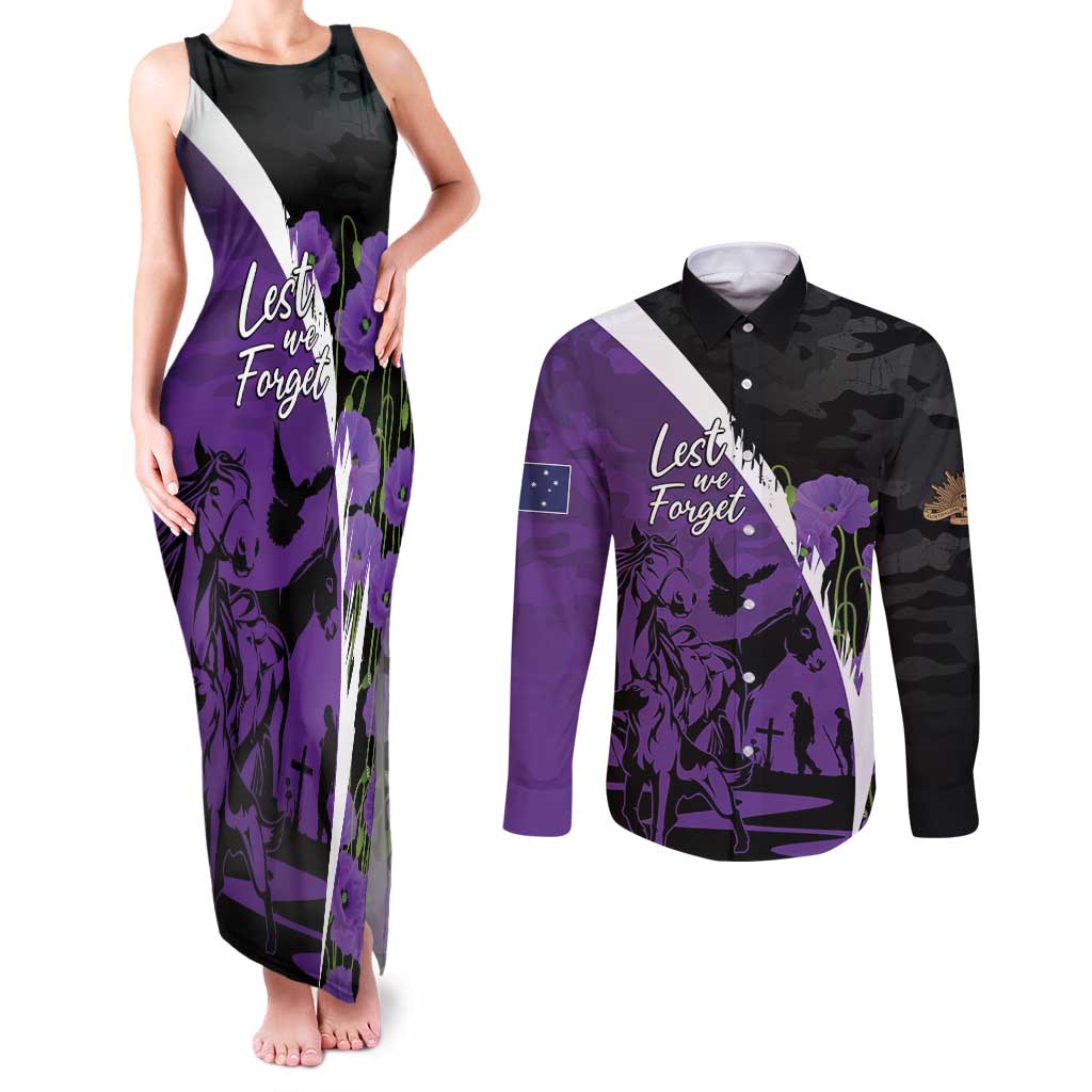 Australia ANZAC Day Couples Matching Tank Maxi Dress and Long Sleeve Button Shirt Animals of War - Lest We Forget