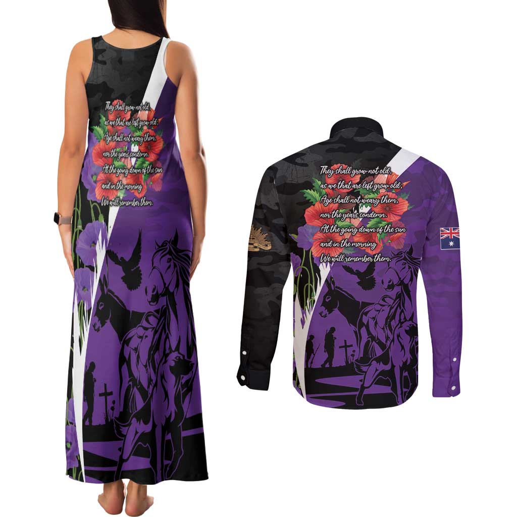 Australia ANZAC Day Couples Matching Tank Maxi Dress and Long Sleeve Button Shirt Animals of War - Lest We Forget