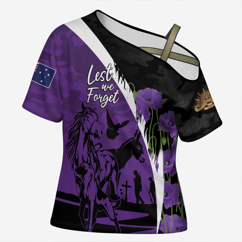 Australia ANZAC Day Cross Shoulder Shirt Animals of War - Lest We Forget