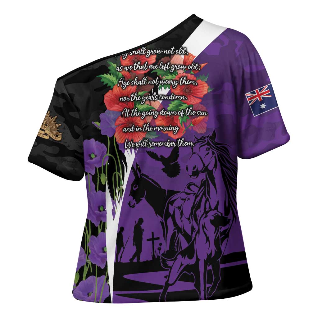 Australia ANZAC Day Cross Shoulder Shirt Animals of War - Lest We Forget
