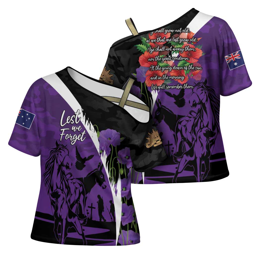 Australia ANZAC Day Cross Shoulder Shirt Animals of War - Lest We Forget