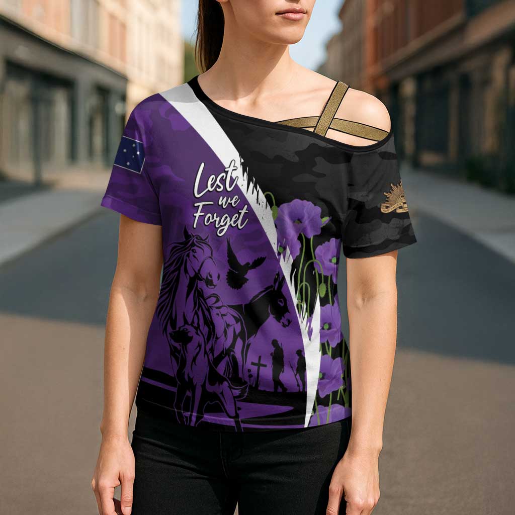 Australia ANZAC Day Cross Shoulder Shirt Animals of War - Lest We Forget
