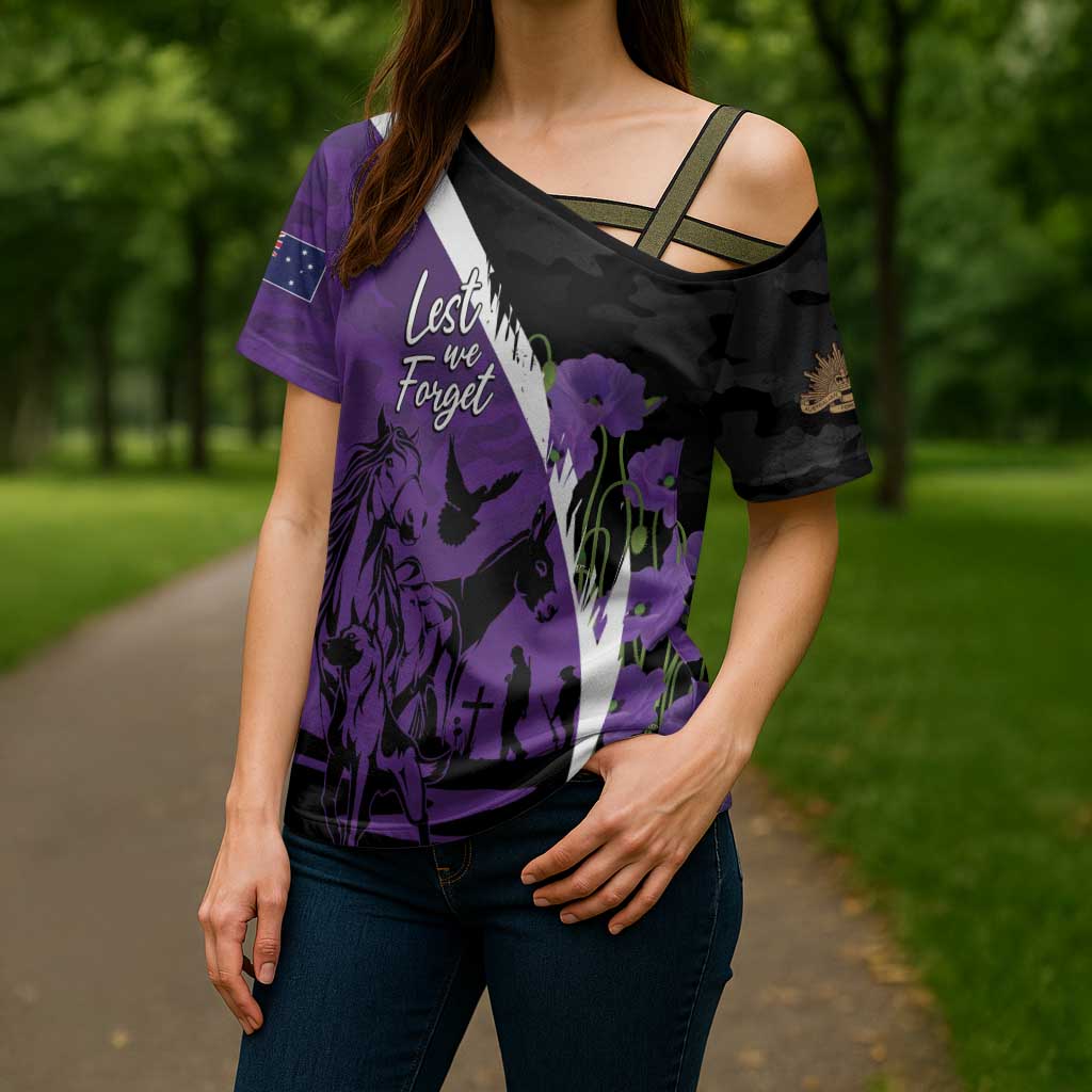 Australia ANZAC Day Cross Shoulder Shirt Animals of War - Lest We Forget