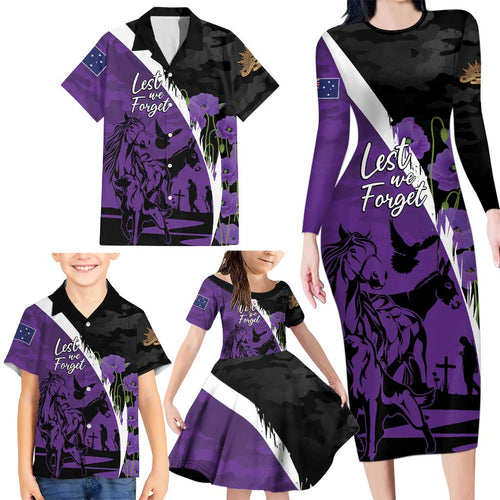Australia ANZAC Day Family Matching Long Sleeve Bodycon Dress and Hawaiian Shirt Animals of War - Lest We Forget