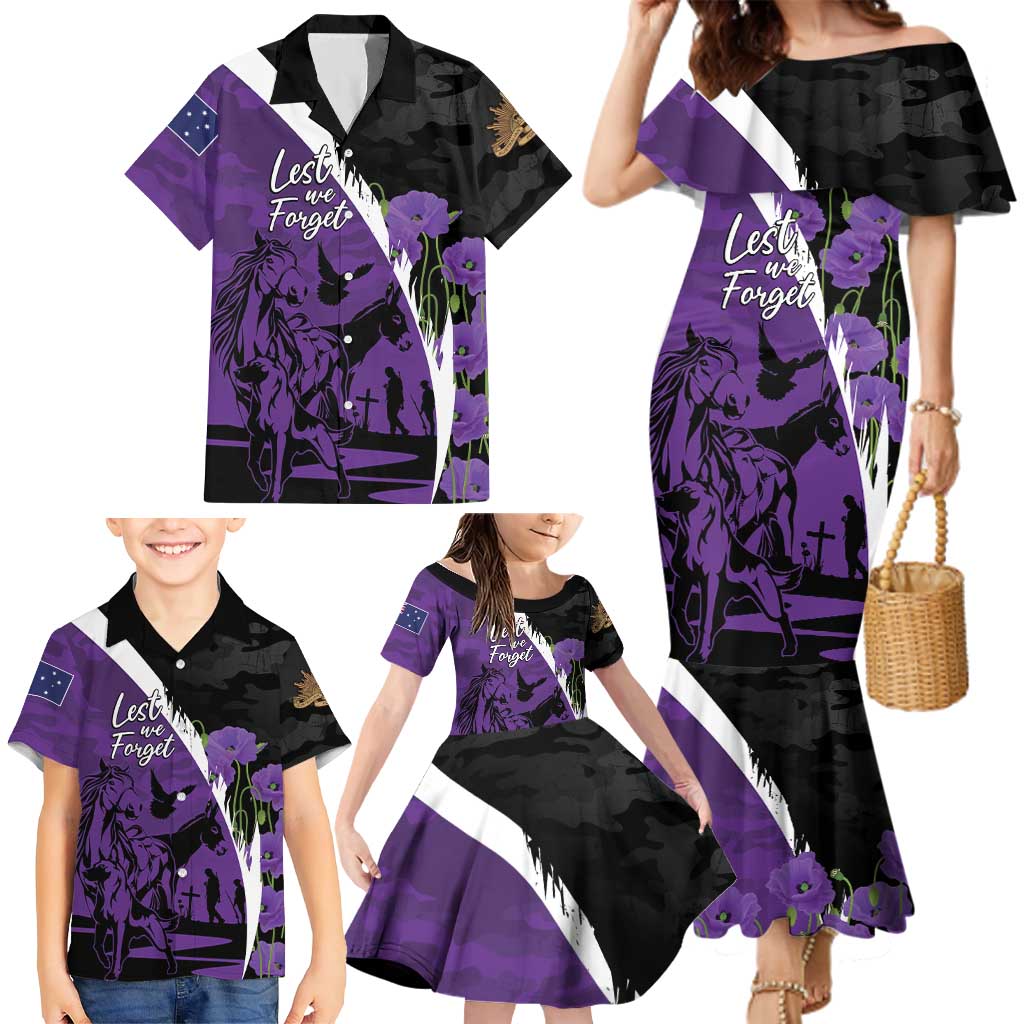 Australia ANZAC Day Family Matching Mermaid Dress and Hawaiian Shirt Animals of War - Lest We Forget