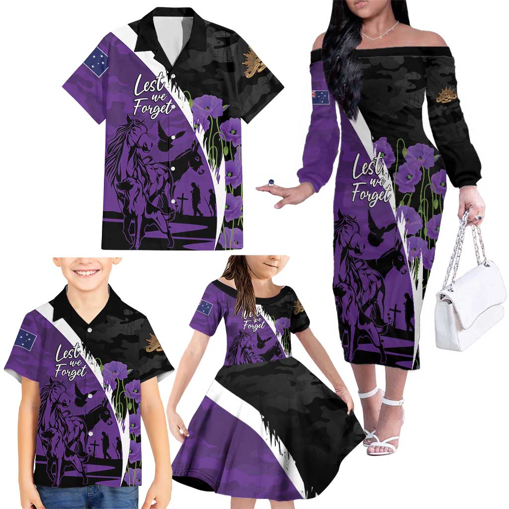Australia ANZAC Day Family Matching Off The Shoulder Long Sleeve Dress and Hawaiian Shirt Animals of War - Lest We Forget