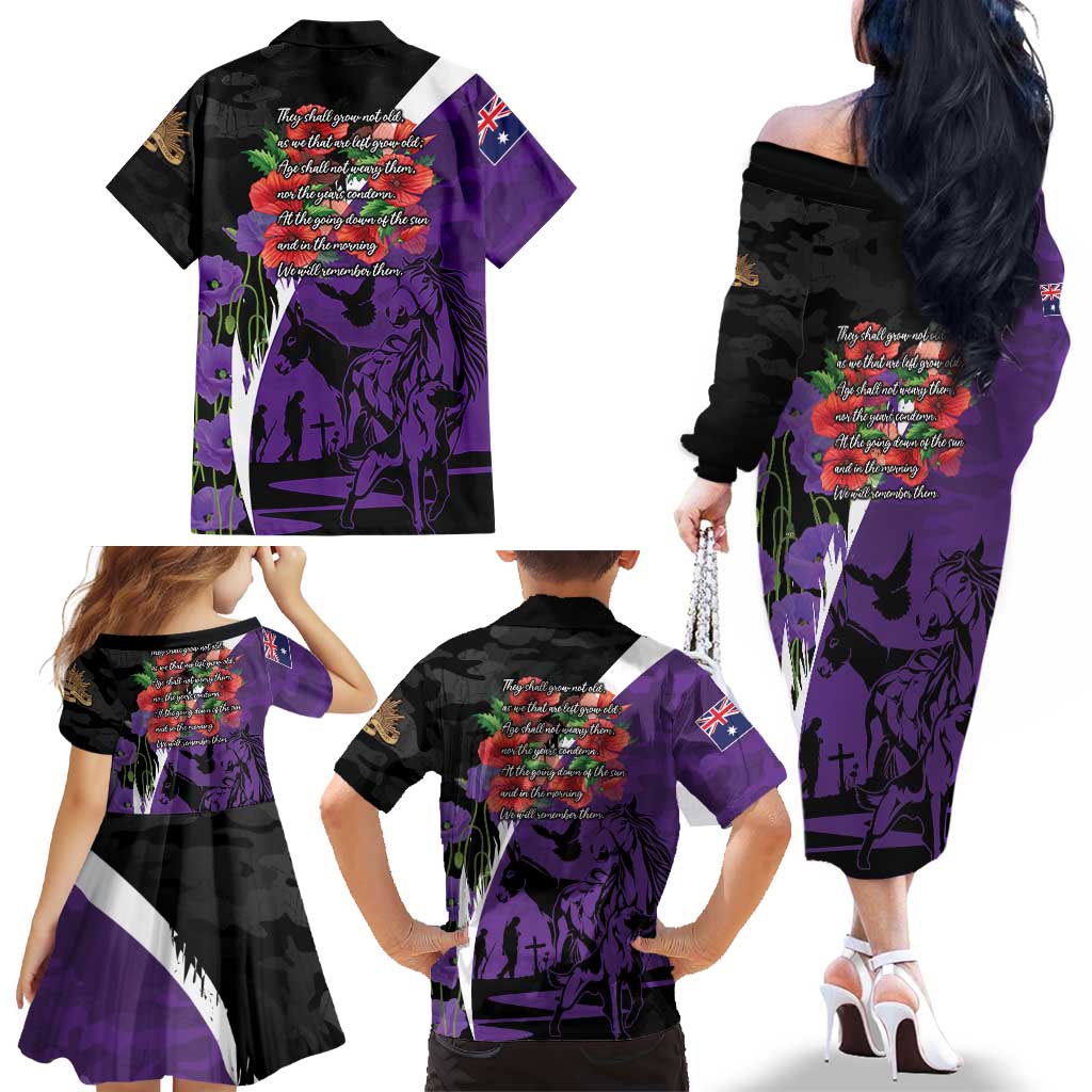 Australia ANZAC Day Family Matching Off The Shoulder Long Sleeve Dress and Hawaiian Shirt Animals of War - Lest We Forget