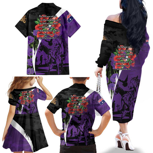 Australia ANZAC Day Family Matching Off The Shoulder Long Sleeve Dress and Hawaiian Shirt Animals of War - Lest We Forget