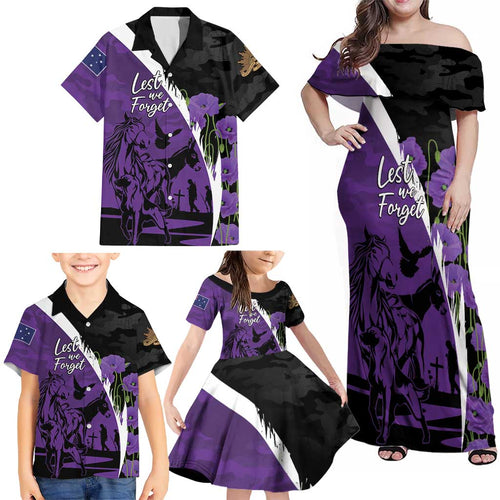 Australia ANZAC Day Family Matching Off Shoulder Maxi Dress and Hawaiian Shirt Animals of War - Lest We Forget