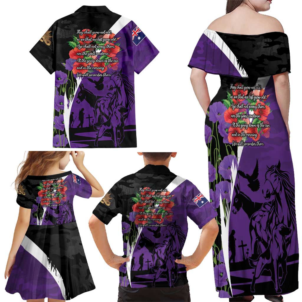 Australia ANZAC Day Family Matching Off Shoulder Maxi Dress and Hawaiian Shirt Animals of War - Lest We Forget