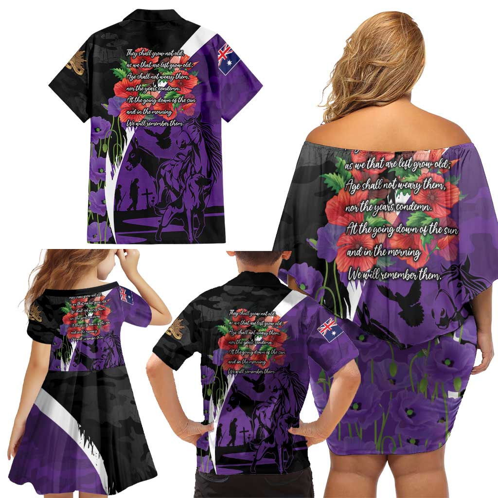 Australia ANZAC Day Family Matching Off Shoulder Short Dress and Hawaiian Shirt Animals of War - Lest We Forget
