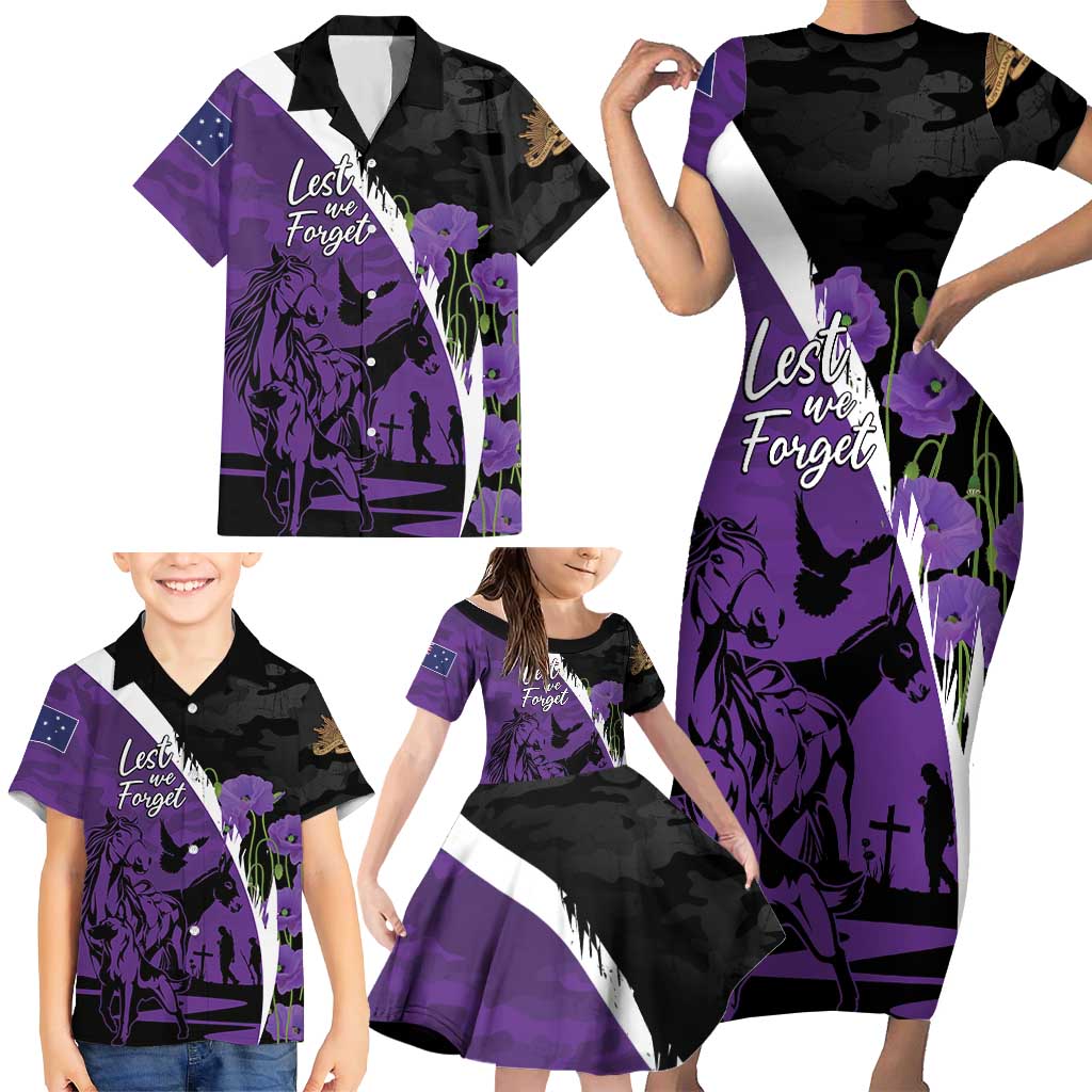 Australia ANZAC Day Family Matching Short Sleeve Bodycon Dress and Hawaiian Shirt Animals of War - Lest We Forget