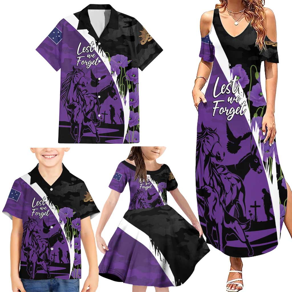 Australia ANZAC Day Family Matching Summer Maxi Dress and Hawaiian Shirt Animals of War - Lest We Forget
