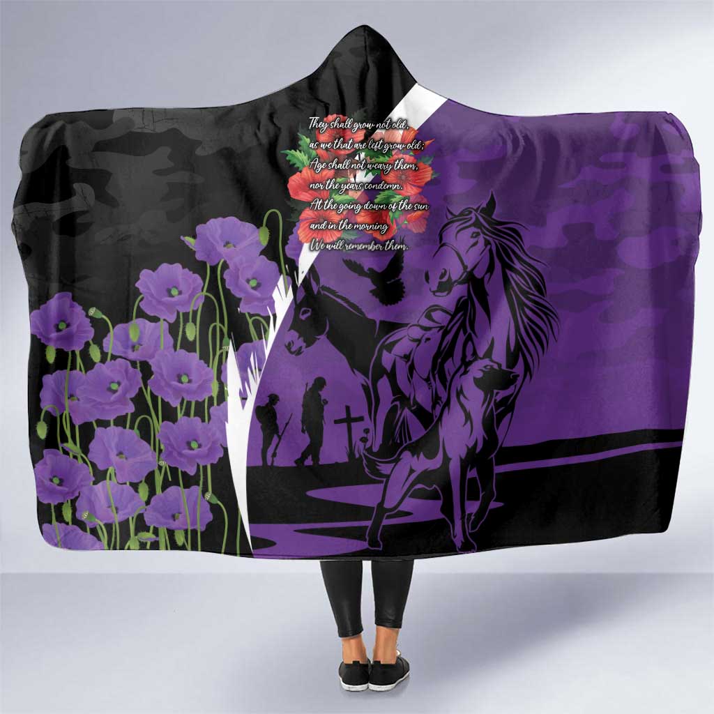 Australia ANZAC Day Hooded Blanket Animals of War - Lest We Forget