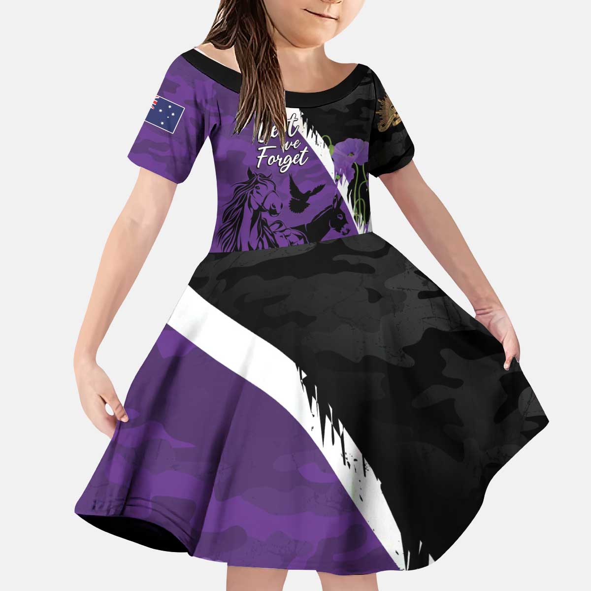 Australia ANZAC Day Kid Short Sleeve Dress Animals of War - Lest We Forget