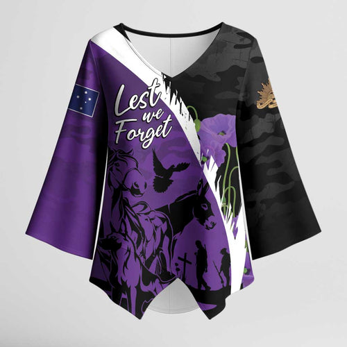 Australia ANZAC Day Kimono Sleeve Blouse Animals of War - Lest We Forget