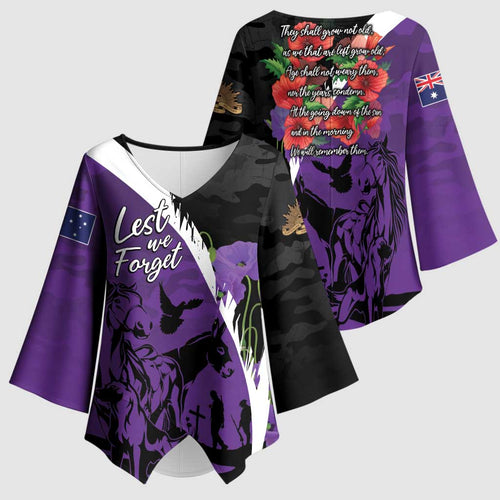 Australia ANZAC Day Kimono Sleeve Blouse Animals of War - Lest We Forget