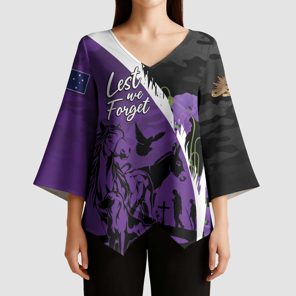 Australia ANZAC Day Kimono Sleeve Blouse Animals of War - Lest We Forget